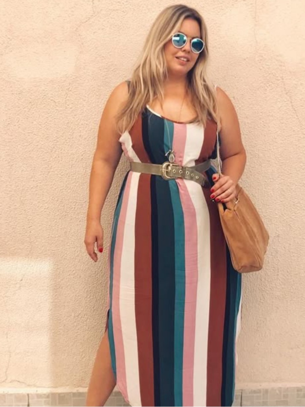 ODDY Striped Multicolor Slip Dress- Pink, Brown & Green size S - Picture 5 of 9
